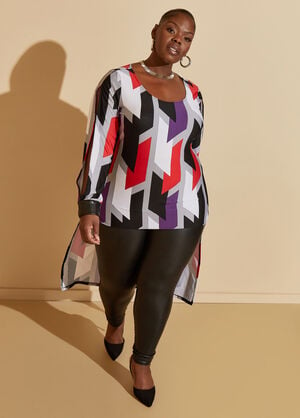 Faux Leather Trimmed Abstract Top, Multi image number 0