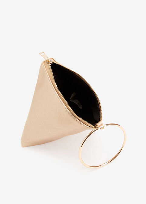 Gold Faux Leather Pyramid Bag, Gold image number 2