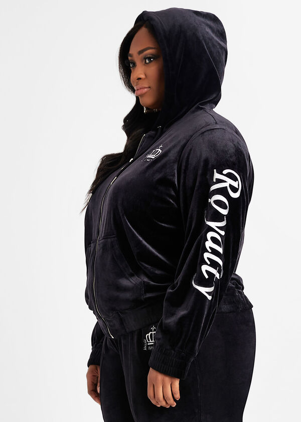 Royalty Embroidered Velour Hoodie, Black image number 2