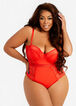 Lace Push-Up Cup Lingerie Bodysuit, Red image number 0