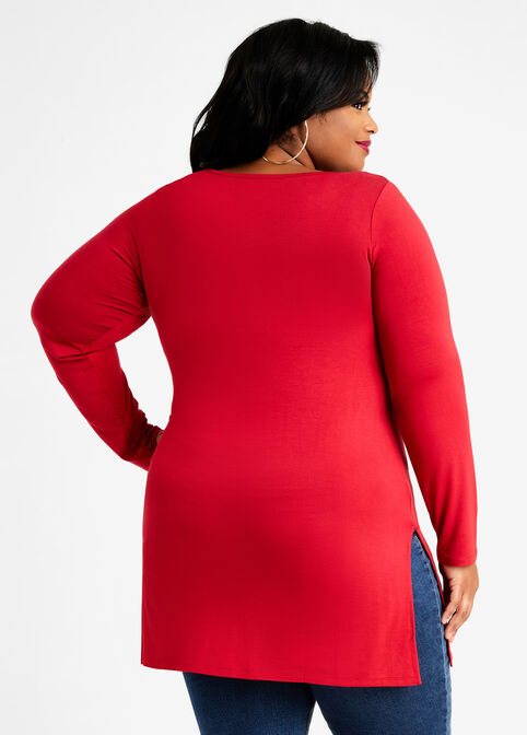 Stretch Knit Scoop Neck Tunic, Chili Pepper image number 1