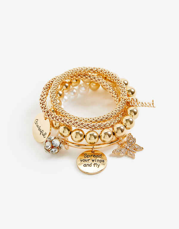 Gold Tone Blessed Charm Bracelets, Gold image number 1