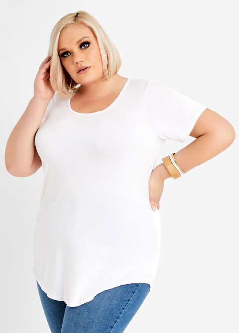 Plus Size Basic Stretch Knit Solid Fitted Scoop Neck Short Sleeve Tee image number 0