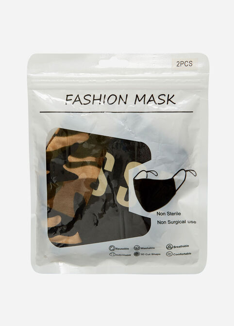Camo Cotton Fashion Face Mask Set, Olive image number 2
