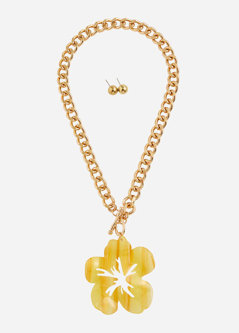 Chunky Chain Floral Pendant Set, Buttercup image number 0
