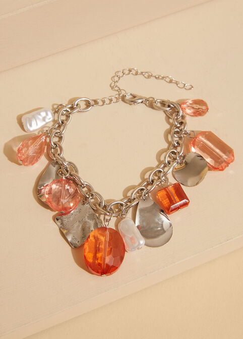 Stone Faux Pearl Charm Bracelet, LIVING CORAL image number 2