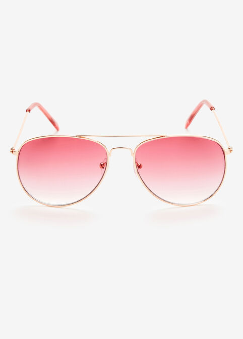 Gold Tinted Aviator Sunglasses, Barely Pink image number 0