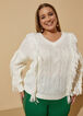 Fringed Cable Knit Sweater, White image number 0