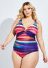 Noon Swim Twisted Striped Swimsuit, Multi image number 0
