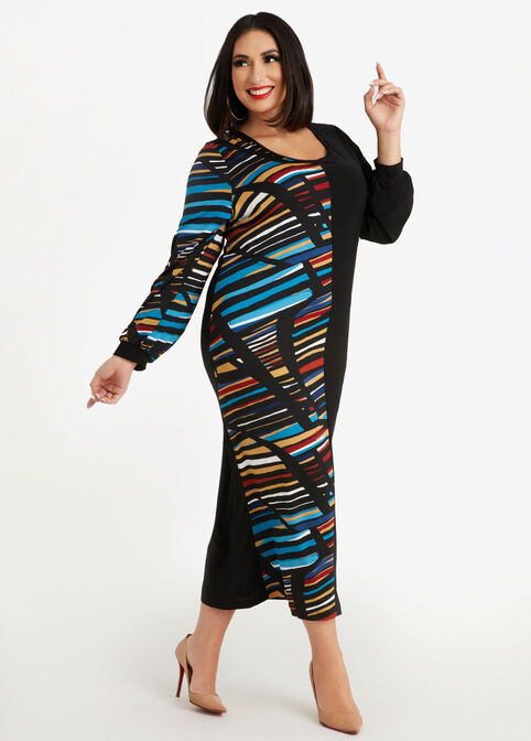 Geo Colorblock Midi Dress, Multi image number 0
