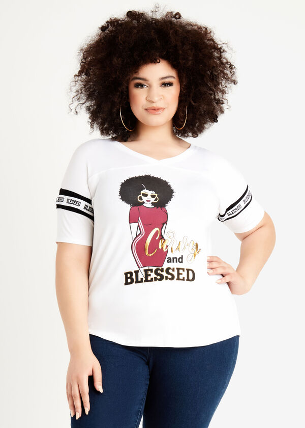 Curvy & Blessed Graphic Tee, White image number 0