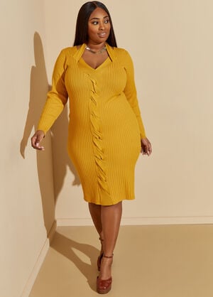 Braided Sweater Bodycon Dress, Nugget Gold image number 0