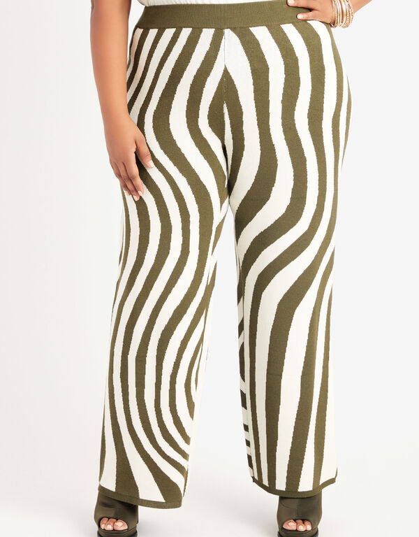 Zebra Intarsia Wide Leg Pants, Olive Night image number 0