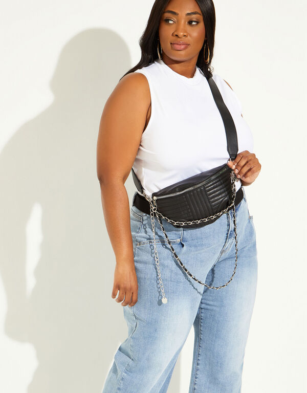 Trendy Quilted Faux Leather Chain Link Belt Fanny Pack Cute Waist Bags image number 0