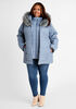 Faux Fur Hood Layer Puffer Coat, Blue image number 2