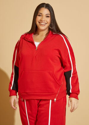 Zip Detailed Two Tone Pullover, Red image number 0