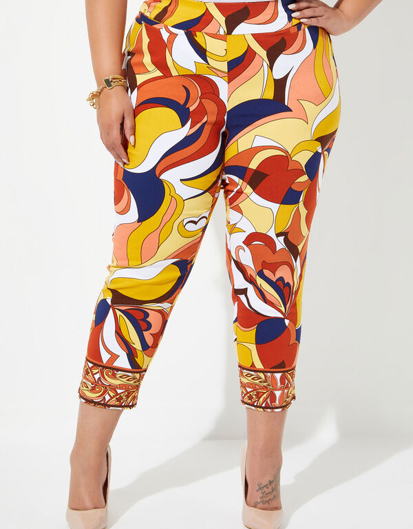 Scarf Print Pull On Capris, Nugget Gold image number 0