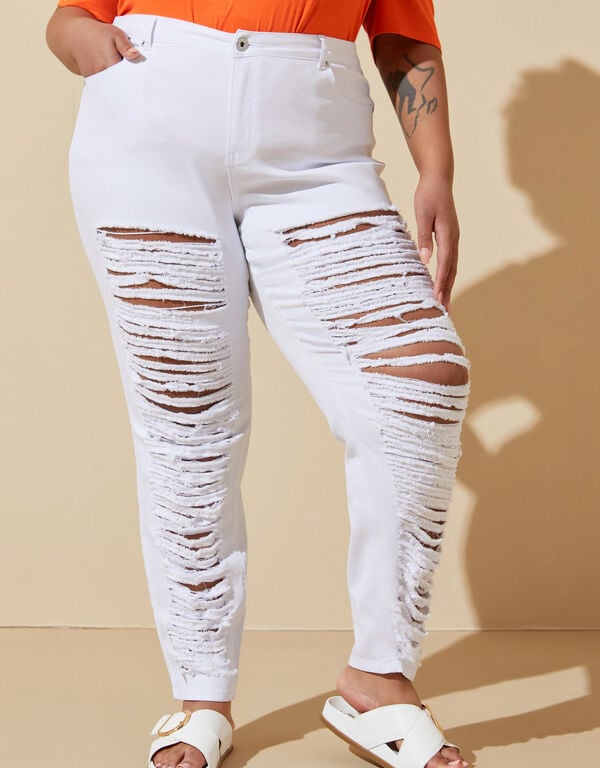 High Rise Distressed Front Jeans, White image number 0