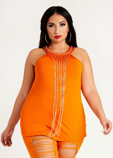 Chain Link Keyhole Knit Top, Marmalade image number 0