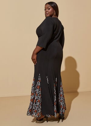 Printed Paneled Maxi Dress, Black Combo image number 1