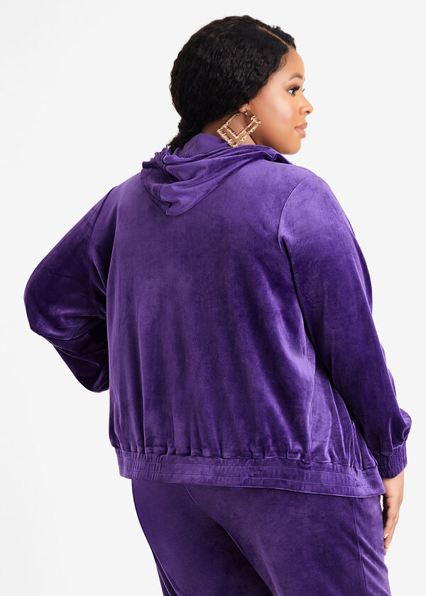 Royalty Embroidered Velour Hoodie, Acai image number 1