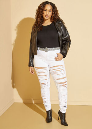 Ultra Distressed High Rise Jeans, White image number 0
