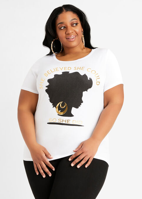 She Believed Metallic Graphic Tee, White image number 0