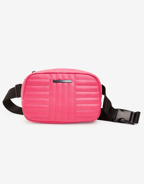 Quilted Faux Leather Belt Bag, Bright Rose image number 0