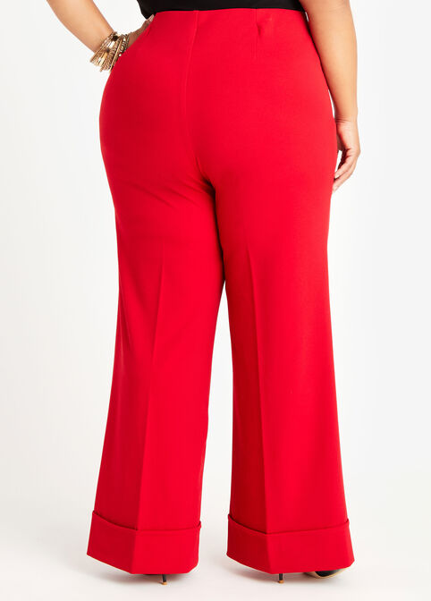 Red Hi Rise Cuffed Wide Leg Pant, Red image number 1