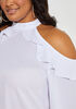 Ruffle Trimmed Cold Shoulder Top, White image number 2
