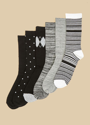 6PK Knit Crew Socks, Black Combo image number 0
