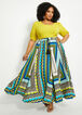 Mixed Print Tie Accent Maxi Skirt, Veridian Green image number 2