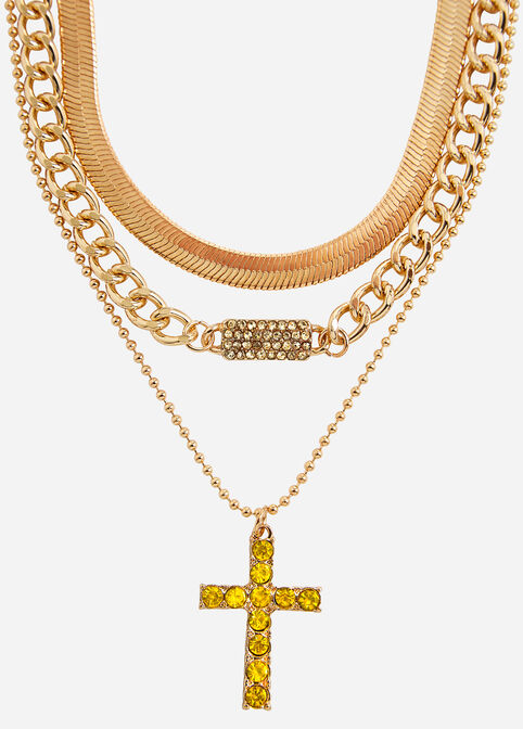 Layered Cross Pendant Necklace, Buttercup image number 0
