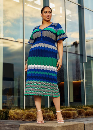 Crochet Knit Midi Dress, Jelly Bean image number 0