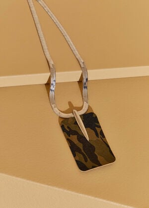 Camo Print Faux Leather Necklace, Olive image number 1