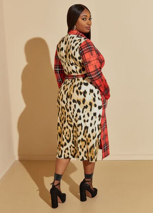 Plaid And Leopard Shirtdress, Multi image number 1