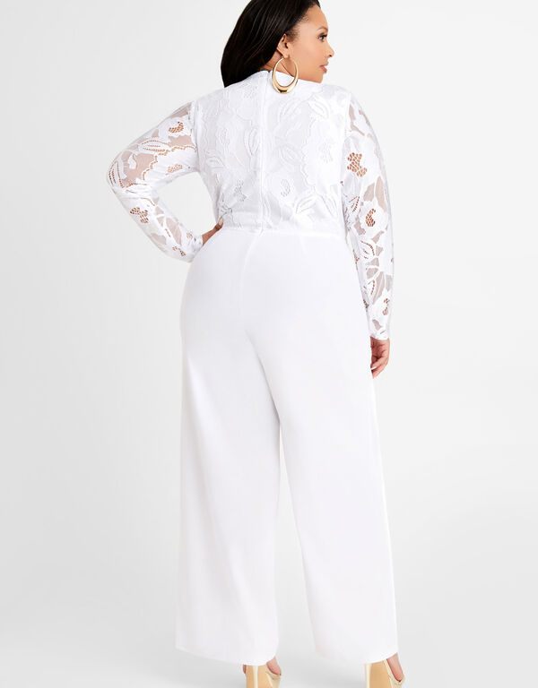 Belted Lace & Scuba Jumpsuit, White image number 1