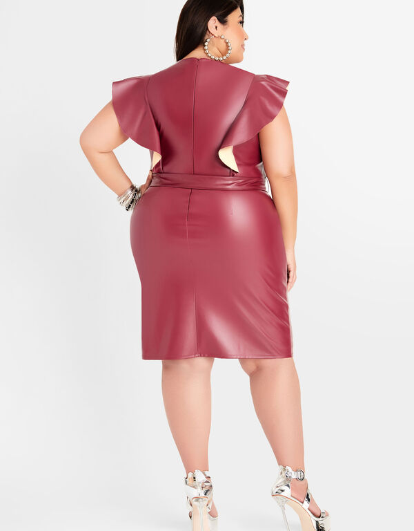 Ruffled Faux Leather Bodycon Dress, Rhododendron image number 1