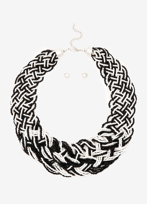 Colorblock Bead Collar Necklace, Black image number 0