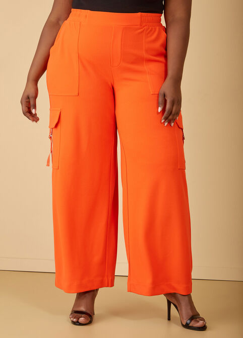 Stretch Crepe Cargo Wide Leg Pants, Red image number 3