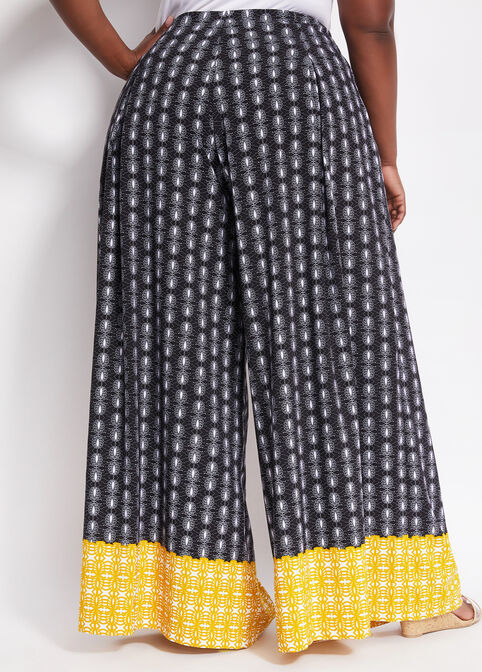 Abstract High Waist Wide Leg Pants, Black White image number 1