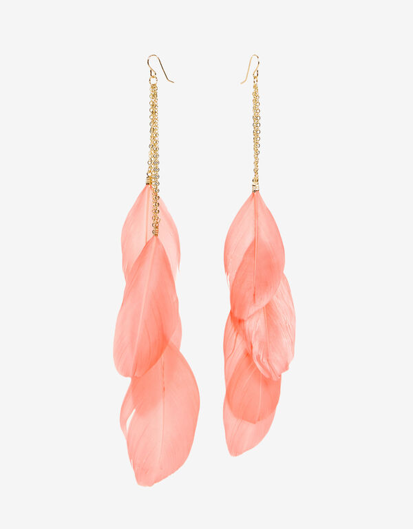 Feather Fringe Earrings, LIVING CORAL image number 0