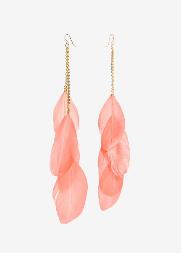 Feather Fringe Earrings, LIVING CORAL image number 0