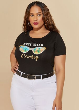 Stay Wild Cowboy Graphic Tee, Black image number 0