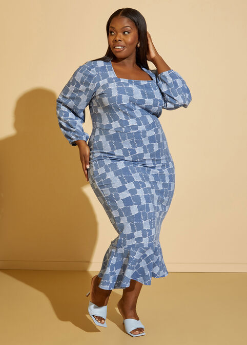 Patchwork Print Maxi Dress, Denim Blue image number 3