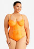 Criss Cross Mesh Thong Bodysuit, Orange image number 0