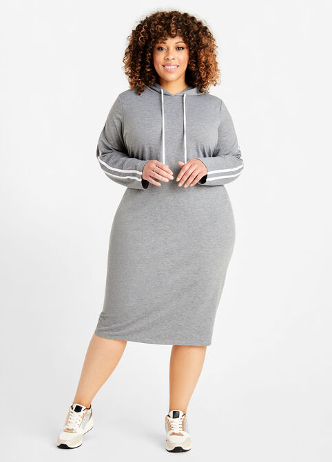 Trendy Plus Size Double Side Stripe Cute Athleisure Knit Hoodie Dress image number 0