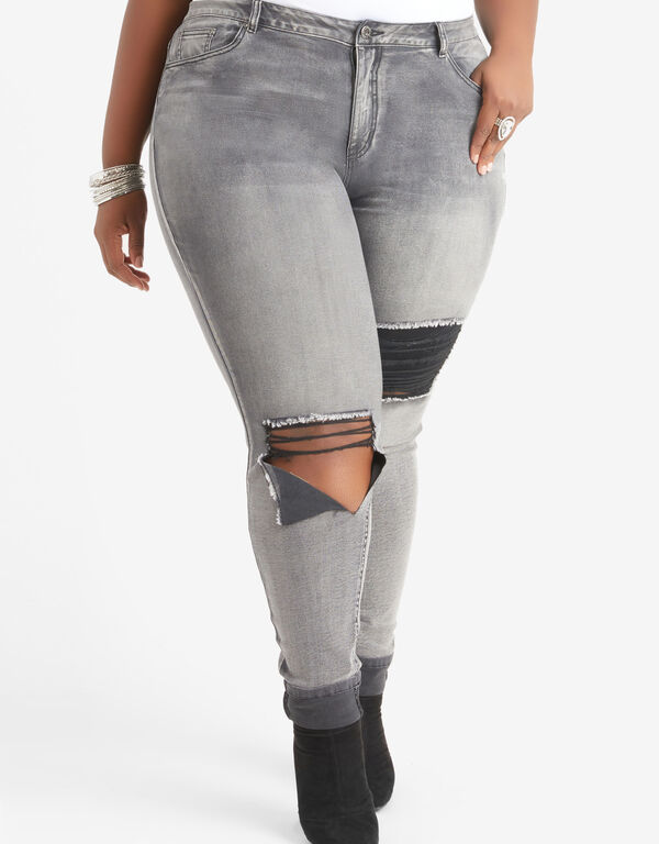 Cutout Distressed Skinny Jeans, Grey image number 0