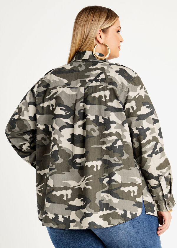 Camo Utility Button Up Top, Deep Depths image number 1