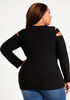 Cutout Ribbed Knit Long Sleeve Top, Black image number 1